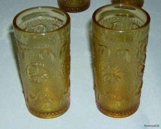 Set of 4 Indiana Glass Amber Daisy Pinwheel Juice Glasses / Tumblers 