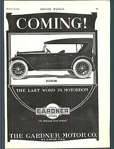 1919 ad Gardner Motor Co Car Auto Automobile $1,125. St Louis Mo 