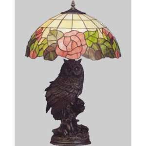  Rose Classic Tiffany Shade OWL Base Table Lamp