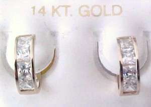 14kt Yellow Gold Princess Cut CZ 11MM Huggie Earrings  