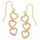 Black Hills Gold Tricolor 10K Triple Heart Earrings