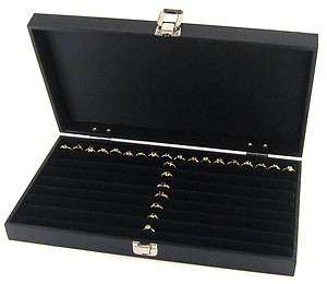 Solid Top 8 Row 120 Ring Black Jewelry Storage Display Case  
