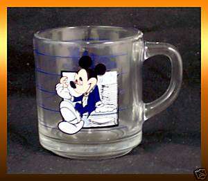 Disneys MICKEY MOUSE Break Time In The Office GLASS Coffee CUP Mug 8 