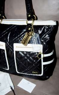 COACH Poppy SKI BUNNY GLAM Tote Shoulder Bag Quilted Black Ice/White 
