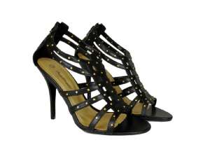 Anne Michelle PU Strappy Heeled Sandals Shoes Black  
