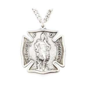 St. Sterling Silver Plate Florian Pewter Medal 1 1/8 Shield Engraved 