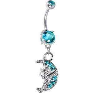  Aquamarine Fairy on The Moon Belly Ring Jewelry