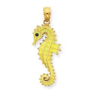  14k Gold 3 D Yellow Enameled Seahorse Pendant Jewelry