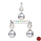 14mm gray dangle chandelier sea shell pearl earrings pendant set