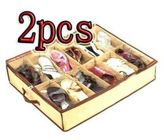 2pcs 24 Pairs Shoe Organizer Holder Under Bed Storage Closet  