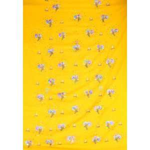 Golden Yellow Salwar Suit Fabric with Persian Embroidered Flowers and 