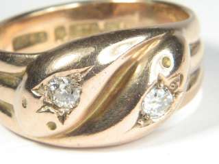SUPER ANTIQUE ENGLISH 9K ROSE GOLD DIAMOND SNAKE RING c1934  