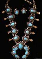   Turquoise Sterling Silver Squash Blossom Necklace Earring Set  