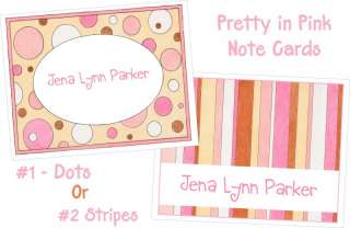 Personalized Pink Dots or Stripes Note Cards Stationery  