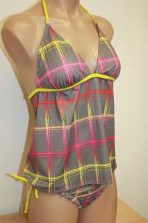   Swimsuit Bikini Halter Tankini 2ps set Gray String Tie Side  
