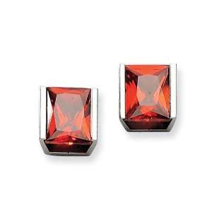  Stainless Steel Red CZ Stone Post Earrings Jewelry