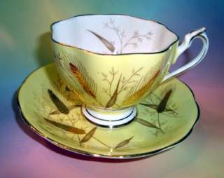 Gold & Yellow Wheat Design Queen Anne Tea Cup and Saucer Set  