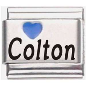  Colton Blue Heart Laser Name Italian Charm Link Jewelry