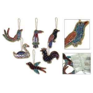  Embroidered ornaments, Birds of a Feather (set of 6 
