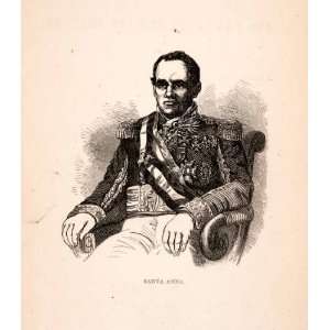  1856 Wood Engraving Art Antonio Santa Anna Mexico 