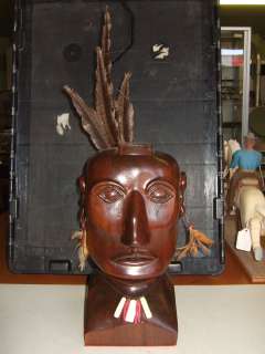 40s Carved Heavy Wood MOHAWK INDIAN Bust Texas T DAVIS  