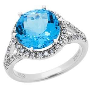  4.71 Carat 14kt White Gold Blue Topaz and Diamond Ring 