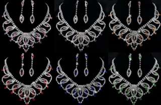   Necklace Earring Set Leaves Drop twine Czech Rhinestone Crystal  