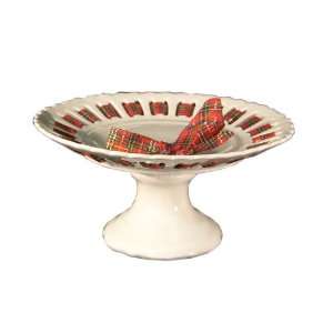 RIBBON HOLIDAY PLAID 10 FOOTED CAKE STAND  Kitchen 