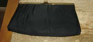 Vintage 40s Black Rayon Handbag Purse Evening bag  