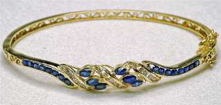 Vintage 14ky Gold Sapphire & Diamond Bangle Bracelet  