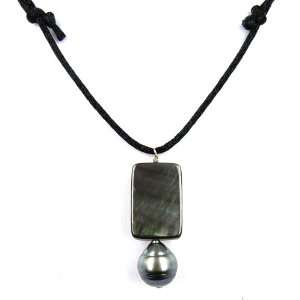   and Tahitian Drop Pendant with Adjustable Black Nylon Cord Jewelry