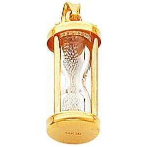  14K Gold Polished 3D Hourglass Charm Jewelry