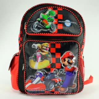 Super Mario Brothers Red Checkered Mario Kart 16 Large Backpack Bag 