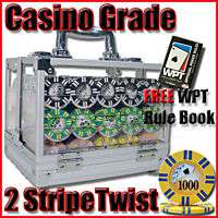 600 ct 2 Stripe Twist Acrylic Case Poker Chip Set WPT  