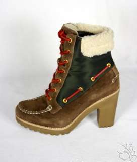 Sperry Top Sider Trinity Dark Brown / Green Lug Sole Womens Boots New 
