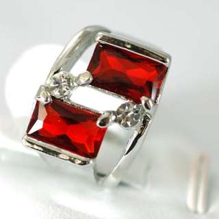   GP Double Diamante Gems CZ Zircon Ring Jewelry Red White Blue  