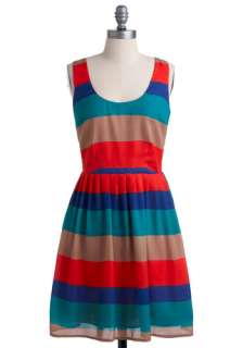   , Tan / Cream, Stripes, A line, Sleeveless, Multi, Red, Blue, Casual
