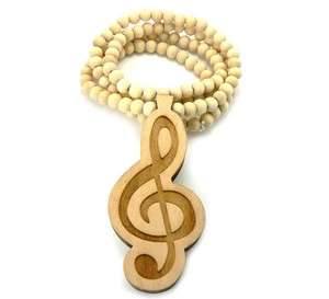 TREBLE CLEF PIECE, GOOD WOOD, NECKLACE, TANK, 36 OR 28 LONG  