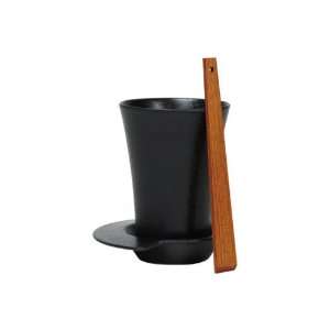 Design House Stockholm Spin Mug & Saucer   Black + Teak Stirrer   Set 