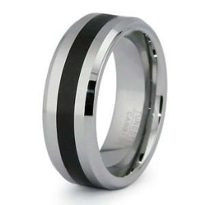 Tungsten Carbide Beveled Edge Wedding Band Ring w/ Black Resin Inlay 