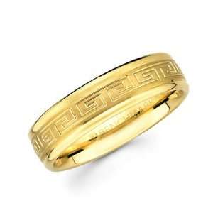 Solid 14k Yellow Gold Ladies Mens Greek Design Satin Wedding Ring Band 