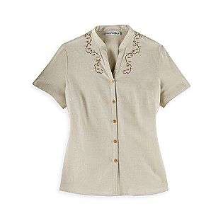 Embroidered Linen Short Sleeve  Sag Harbor Clothing Womens Tops 