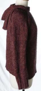 Free People Burgundy Red Purple Cozy Mohair Hood Boucle Sweater Medium 