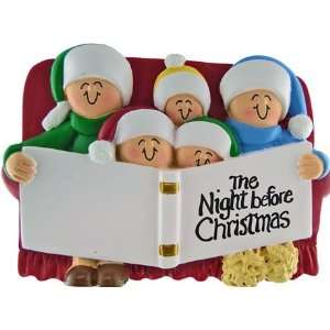   Family on Couch Reading 5 Personalized Chirstmas Ornament Home