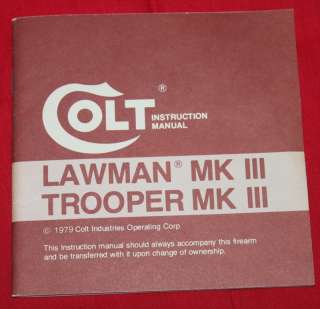 COLT Firearms Factory Trooper Lawman Manual Original 1979  
