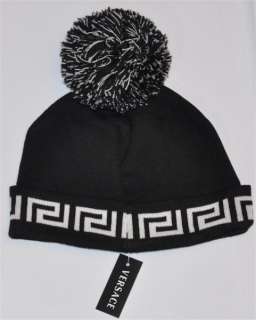 Versace Lana Black/White Knit Pom Hat NEW  
