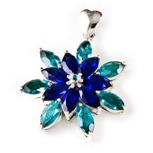  Star Flower CZ Pendant   Sapphire Blue Zircon Jewelry
