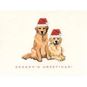  Pair of Golden Retrievers in Santa Hats Boxed Christmas 