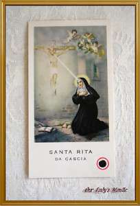 Vintage Catholic Holy Card with Cloth Touched to a RELIC OF ST. RITA 
