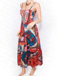   Shipping Art Floral Prints Smocked Lined Tiered Long Maxi Summer Dress